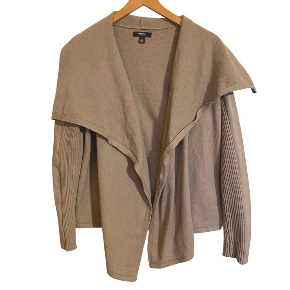 NWT Simply Vera Vera Wang Taupe Cardigan W/ Faux Leather Sleeves Small Classic
